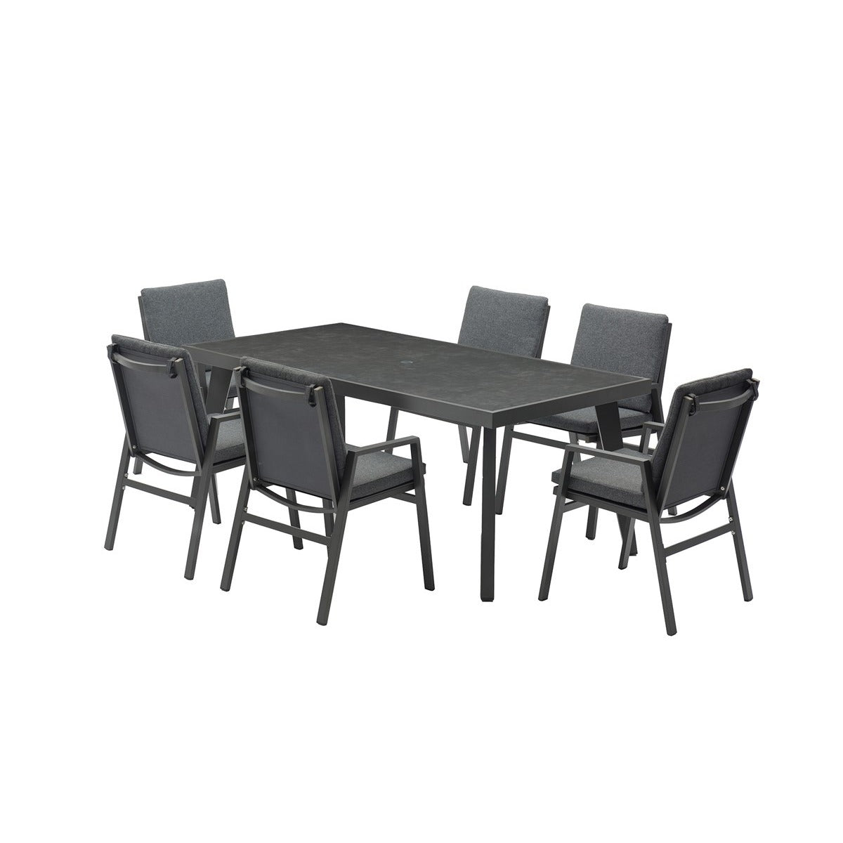 6 Seat Rectangle Dining Set with Parasol & Basegarden