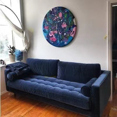 Velvet upholstered sofa