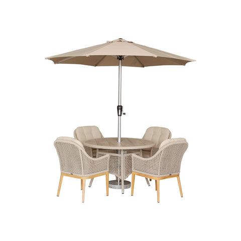 4 Seat Round Dining Set with Parasol & Basegarden