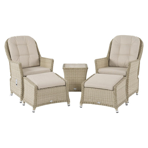 Sandstone Rattan Recliner Set with 2 Footstools & Side Tablegarden