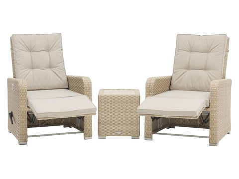 Nutmeg Rattan Recliner Set with Integrated Footstools & Side Tablegarden