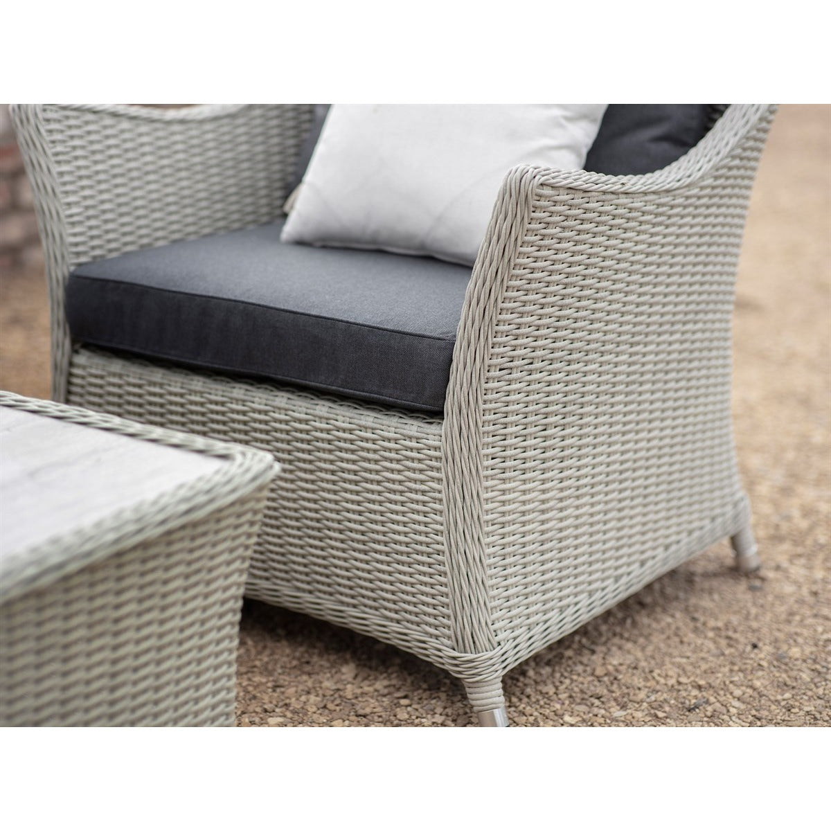 Dove Grey Rattan 2 Seater Sofa with Rectangle Coffee Table & 2 Armchairsgarden