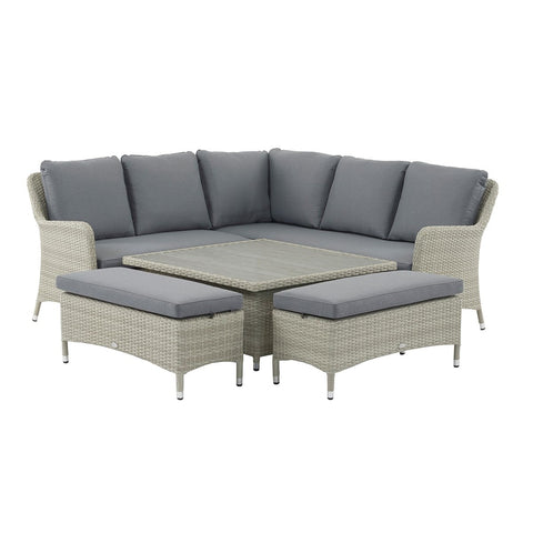 Cloud Rattan Corner Sofa with Square Dual Height Tree-Free Top Table & 2 Benchesgarden