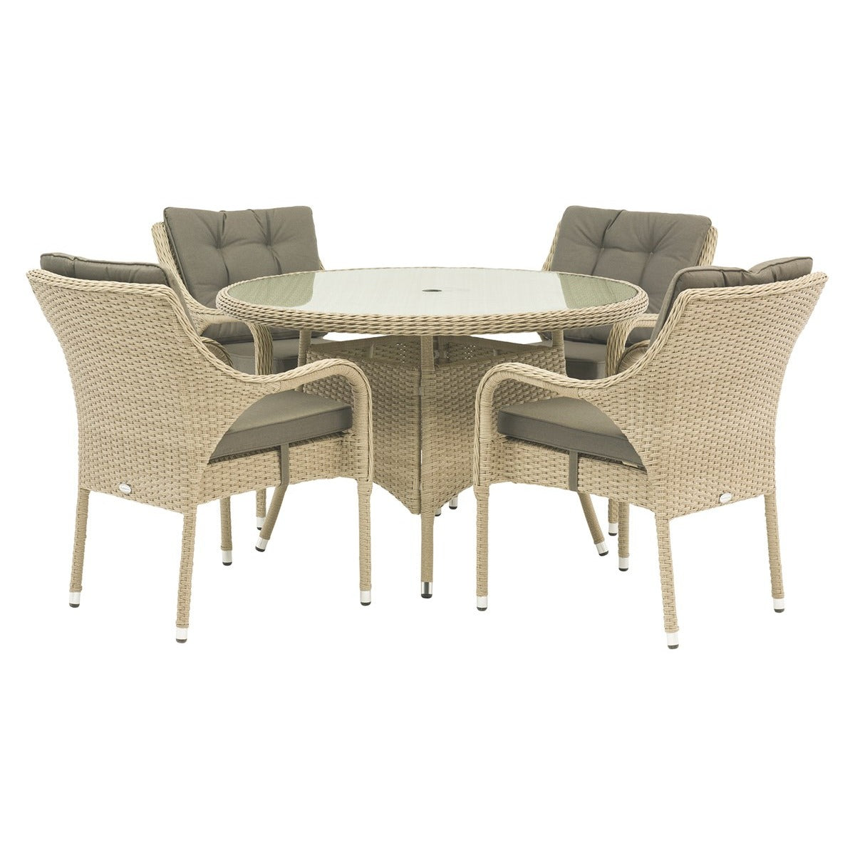 Rattan 4 Seat Round Dining Set with Parasol & Basegarden