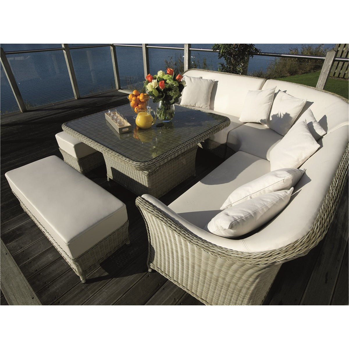 Carlo Corner Sofa with Square Dual Height Table & 2 Benchesgarden