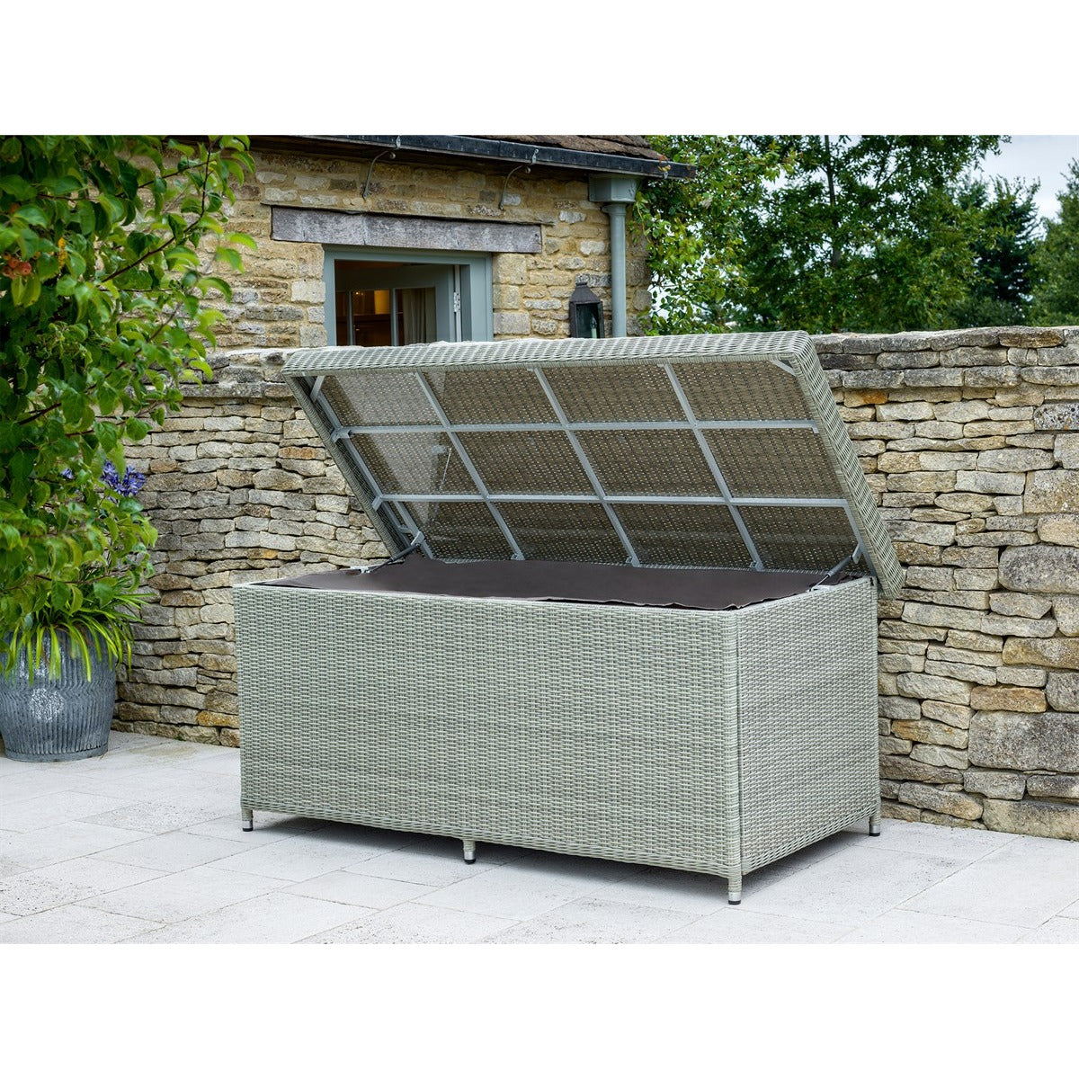 Dove Grey Rattan Large Cushion Box including Linergarden