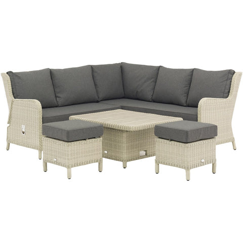 Dove Grey Rattan Reclining Mini Corner Sofa with Dual Height Table & 2 Stoolsgarden