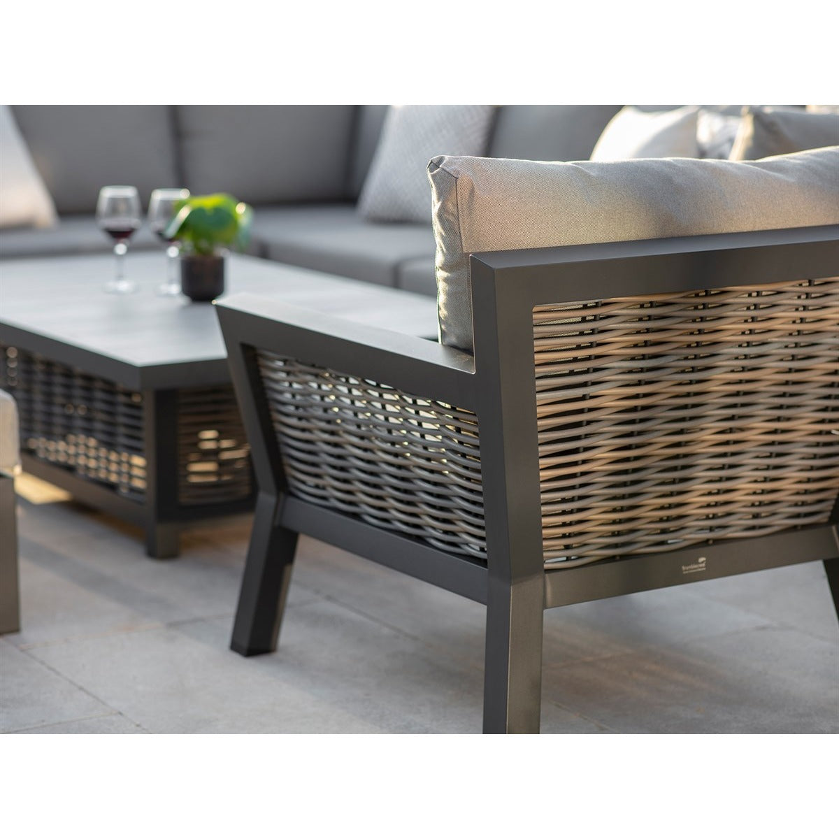 Wicker L-Shape Sofa with Rectangle Piston Adjustable Height Table, Bench & Chairgarden