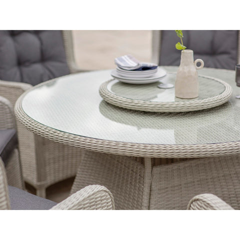 Dove Grey Rattan 6 Seat Round Dining Set with Lazy Susan, Parasol & Basegarden