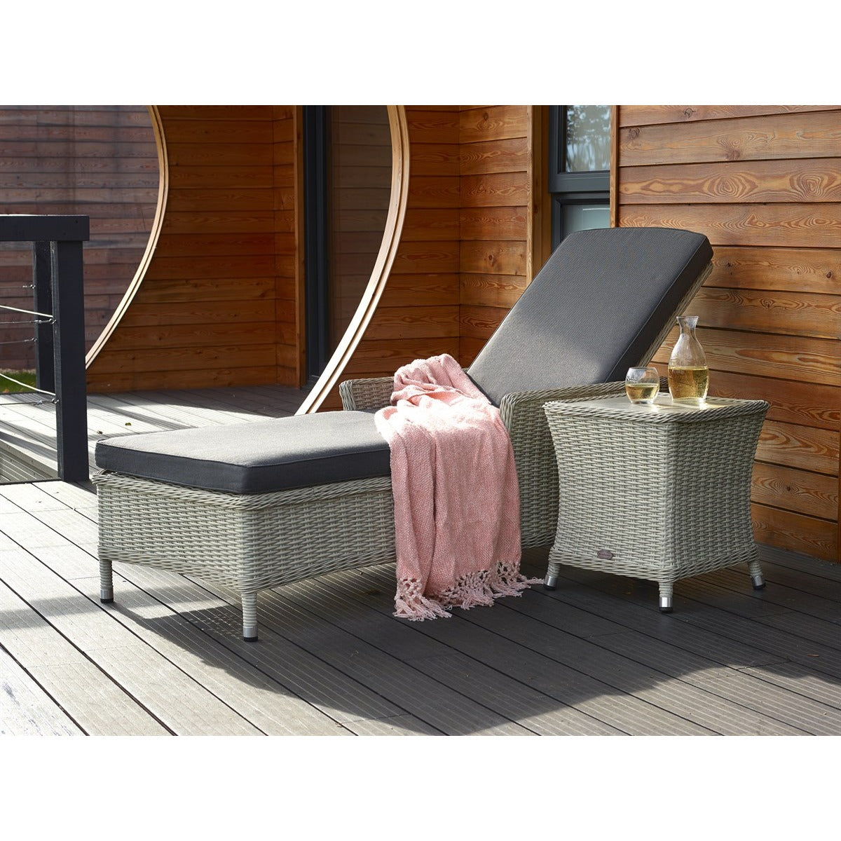 Dove Grey Rattan Lounger with Side Tablegarden