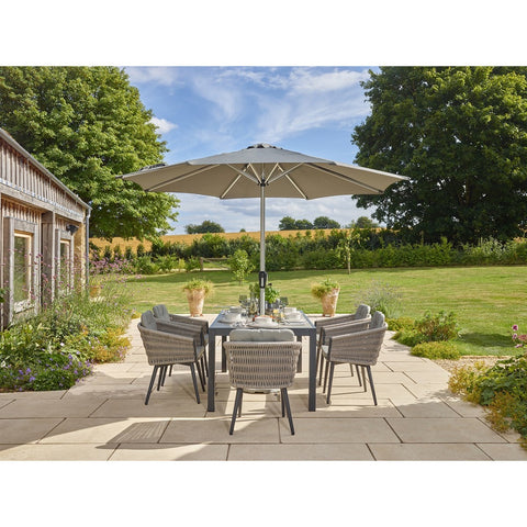 6 Seat Rectangle Dining Set with Parasol & Basegarden