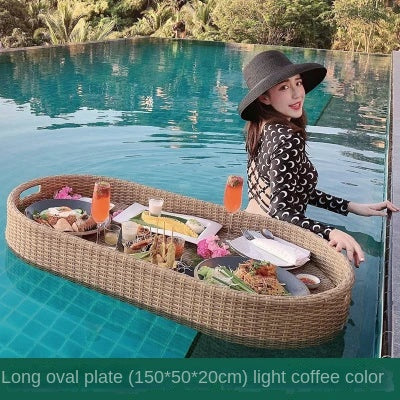 Simple Internet celebrity rattan basket floating round water tray Bali homestay hotel villa swimming pool dinner plate garden