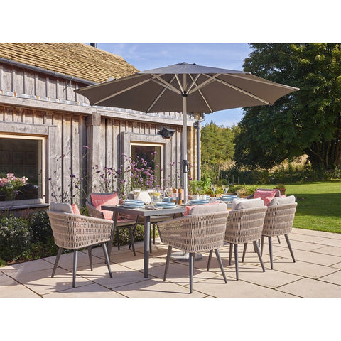 8 Seat Rectangle Dining Set with Parasol & Basegarden