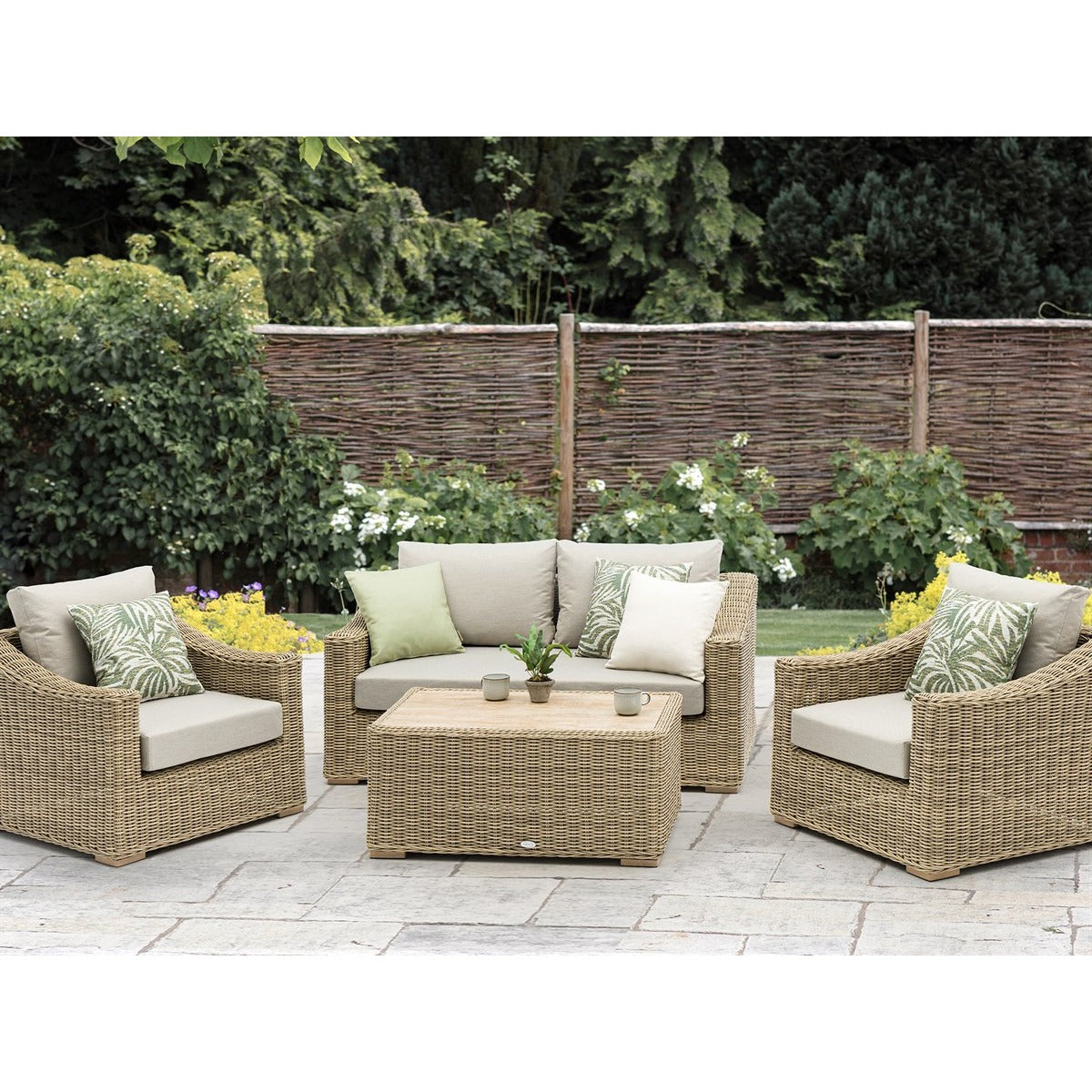 Rattan 2 Seater Sofa with Rectangle Coffee Table & 2 Armchairsgarden