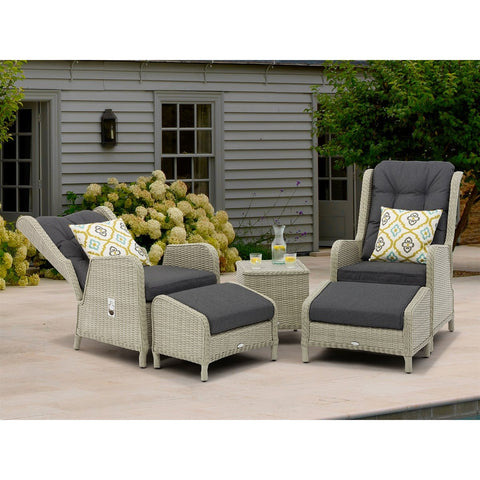 Dove Grey Rattan Deluxe Recliner Set with 2 Footstools & Side Tablegarden