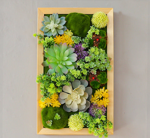 Wall-hung plants decorate the background wall with green plants, and the deer head is fleshy.