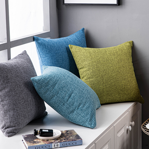 Solid color linen sofa, pillow, and cushion