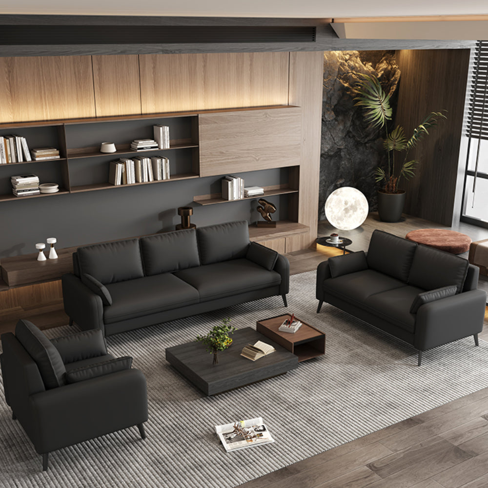 Modern minimalist black leather sofa