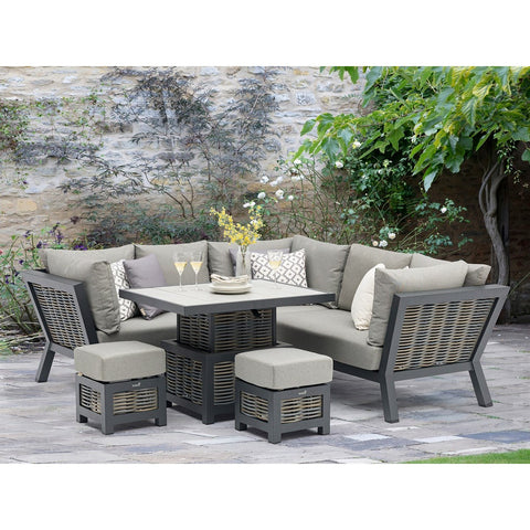 Wicker Corner Sofa with Mini Piston Adjustable Table & 2 Stoolsgarden