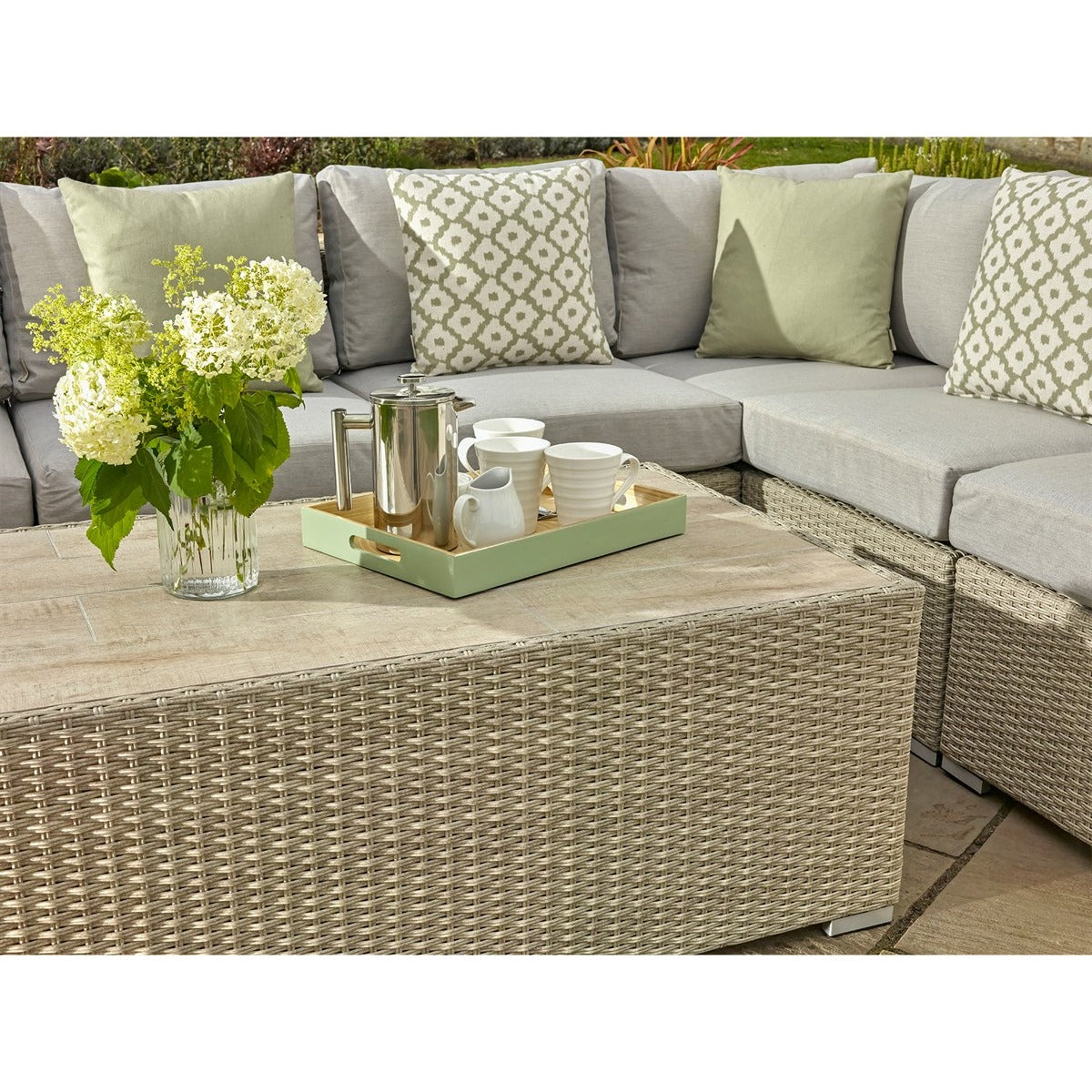 Nutmeg Rattan L-Shape Sofa with Rectangle Coffee Tablegarden