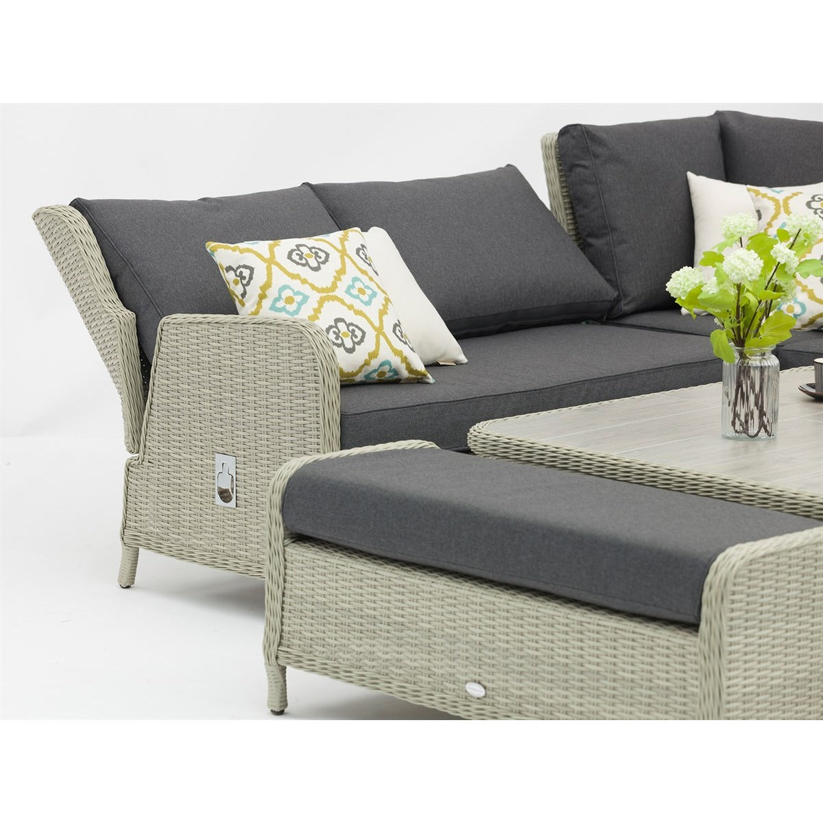 Dove Grey Rattan Reclining Corner Sofa with Square Dual Height Tablegarden