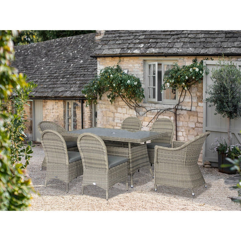 Rattan 6 Seat Rectangle Dining Set with Parasol & Basegarden