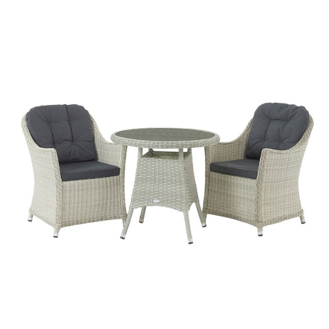 Dove Grey Rattan Bistro Table Set with 2 Armchairsgarden