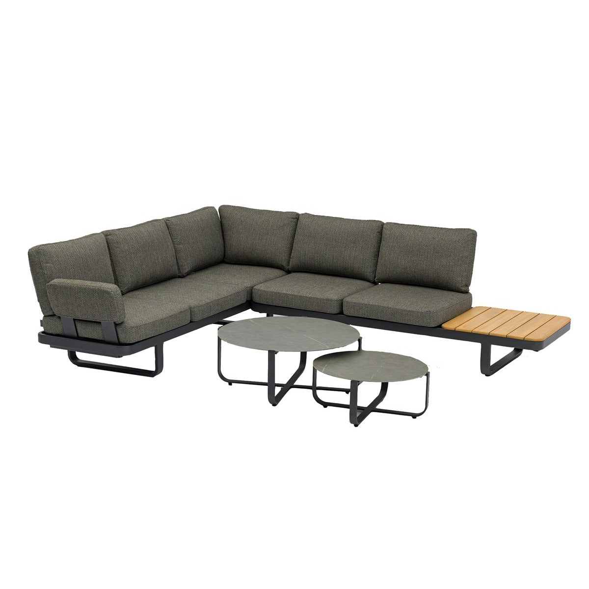 L-Shape Lounge Set With Side & Duo Coffee Tablesgarden