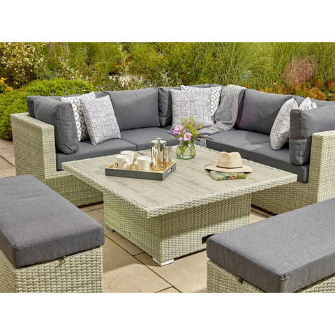 Cloud Rattan Corner Sofa with Square Dual Height Table & 2 Benchesgarden