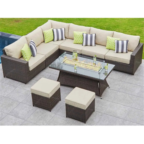 Rattan Furniture Multifunctional Wicker Fire Pit Table Set Outdoor Patio Furniture garden