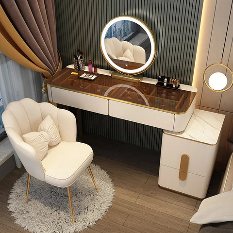 New bedroom affordable luxury style glass dressing table dresser modern simple makeup table storage cabinet integrated