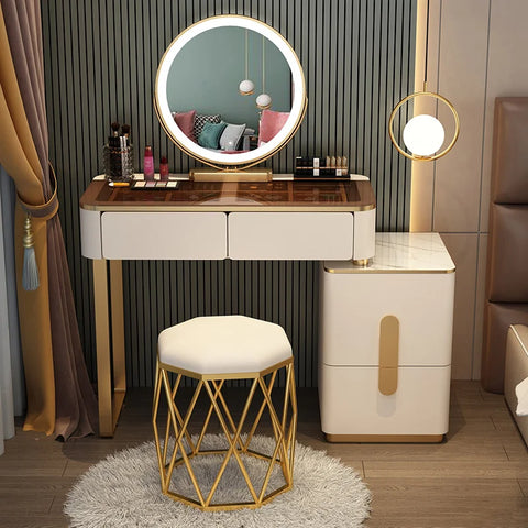 New bedroom affordable luxury style glass dressing table dresser modern simple makeup table storage cabinet integrated