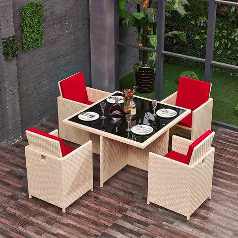 Cheap  garden outdoor dining furniture poly rattan table and chair set garden