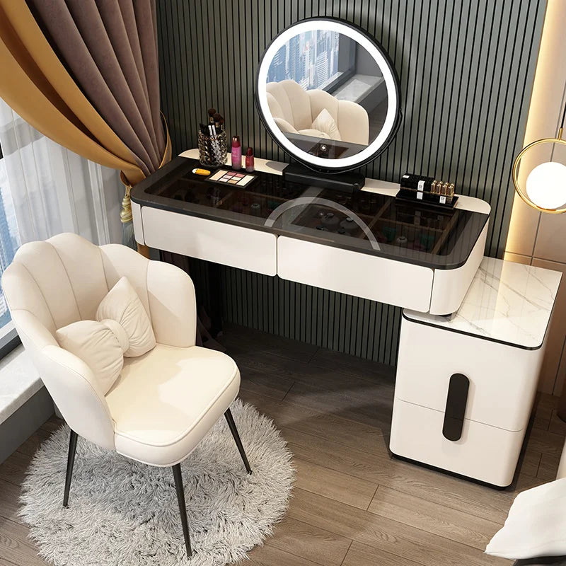 New bedroom affordable luxury style glass dressing table dresser modern simple makeup table storage cabinet integrated