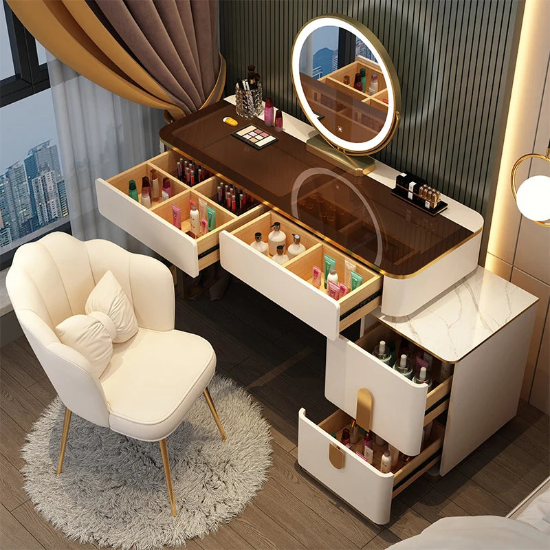 New bedroom affordable luxury style glass dressing table dresser modern simple makeup table storage cabinet integrated