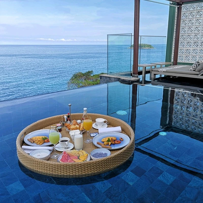 Simple Internet celebrity rattan basket floating round water tray Bali homestay hotel villa swimming pool dinner plate garden