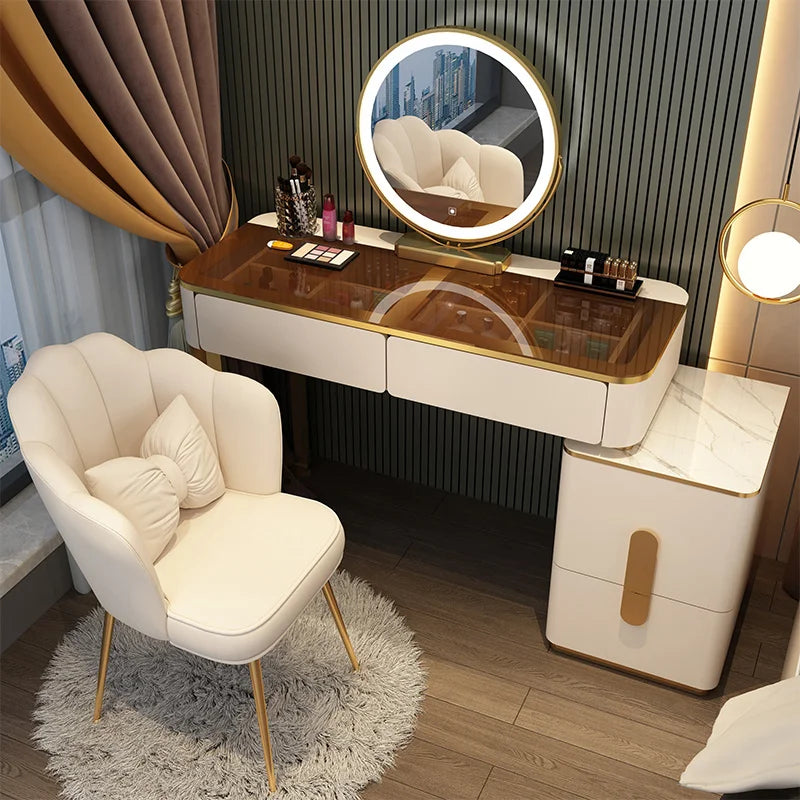 New bedroom affordable luxury style glass dressing table dresser modern simple makeup table storage cabinet integrated