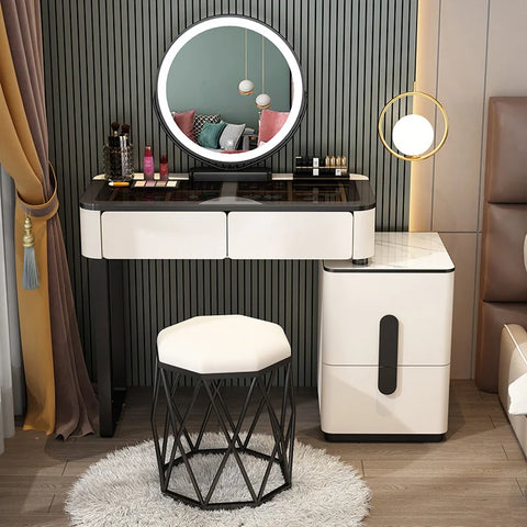 New bedroom affordable luxury style glass dressing table dresser modern simple makeup table storage cabinet integrated