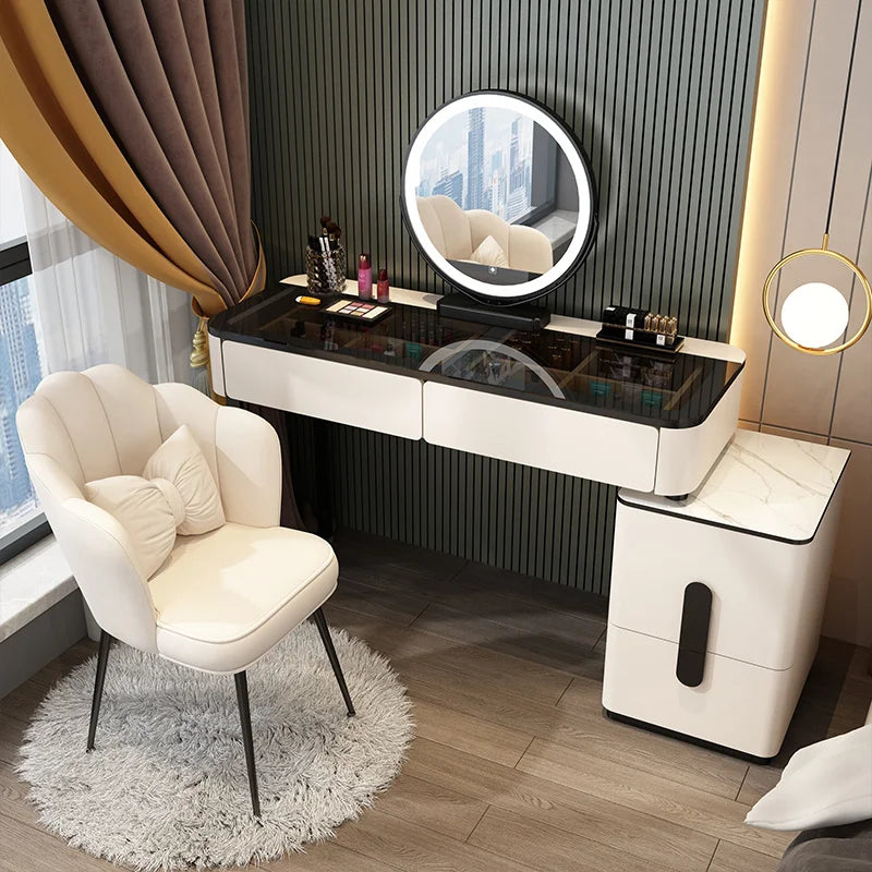 New bedroom affordable luxury style glass dressing table dresser modern simple makeup table storage cabinet integrated