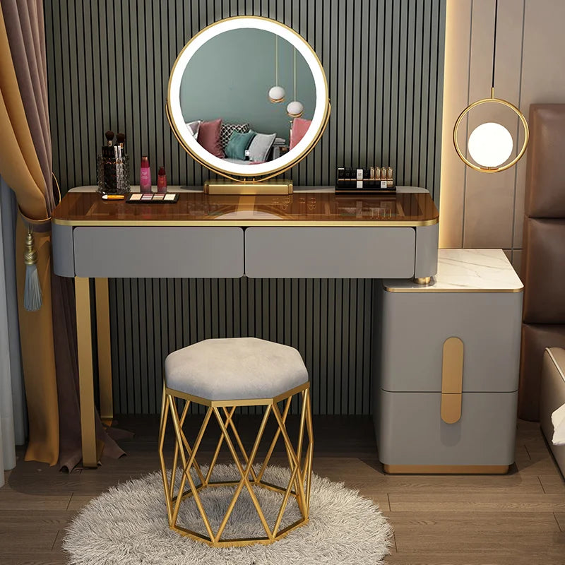 New bedroom affordable luxury style glass dressing table dresser modern simple makeup table storage cabinet integrated