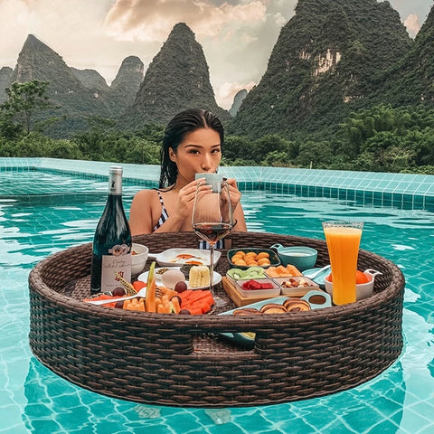 Simple Internet celebrity rattan basket floating round water tray Bali homestay hotel villa swimming pool dinner plate garden