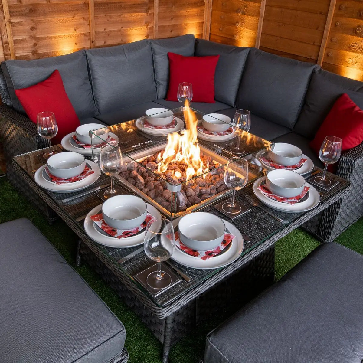 Outdoor furniture CORNER DINING SET WITH FIRE PIT for sale garden