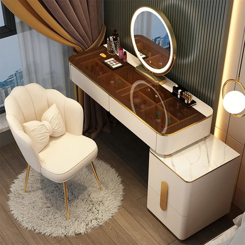 New bedroom affordable luxury style glass dressing table dresser modern simple makeup table storage cabinet integrated