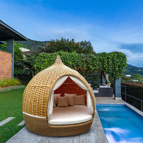 Beach swimming pool outdoor leisure rattan bed bed courtyard  garden bird's nest recliner round bed garden