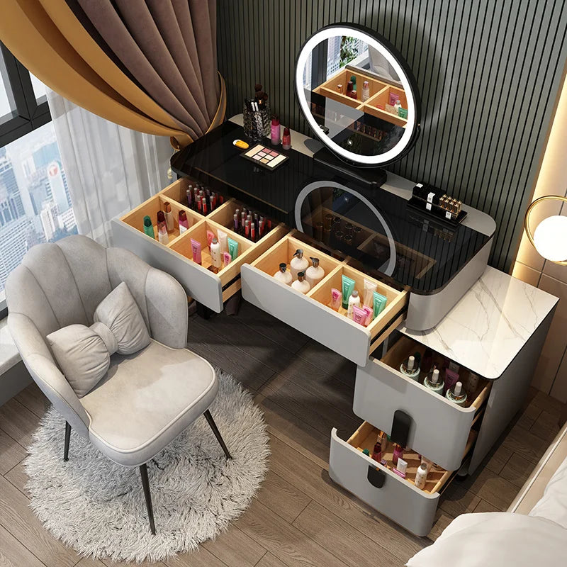 New bedroom affordable luxury style glass dressing table dresser modern simple makeup table storage cabinet integrated