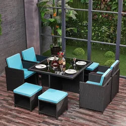 Cheap  garden outdoor dining furniture poly rattan table and chair set garden