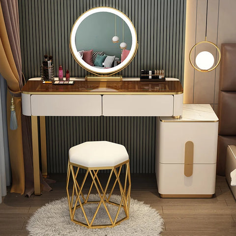 New bedroom affordable luxury style glass dressing table dresser modern simple makeup table storage cabinet integrated