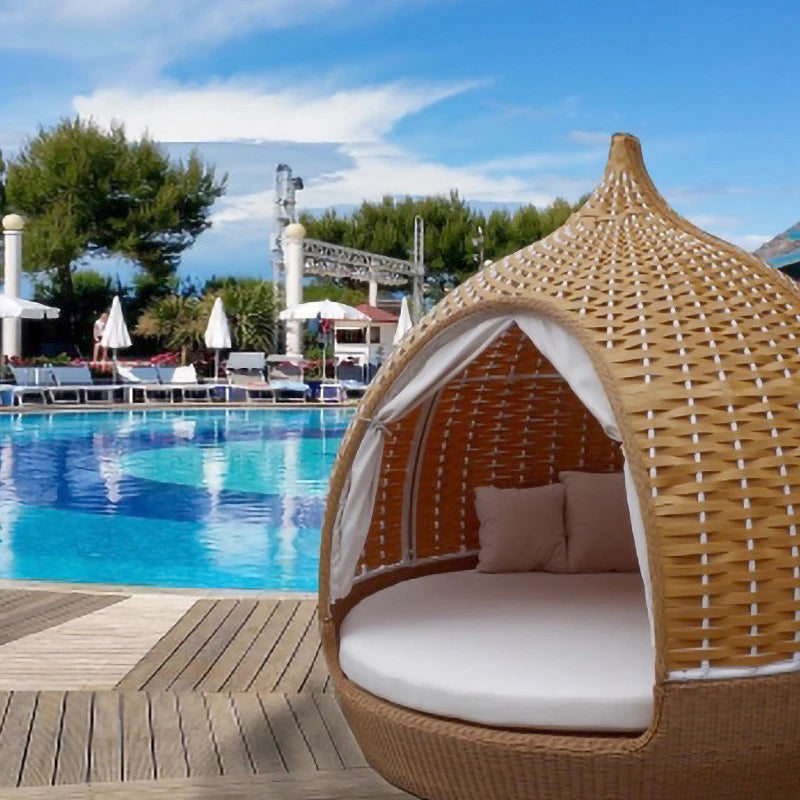 Beach swimming pool outdoor leisure rattan bed bed courtyard  garden bird's nest recliner round bed garden