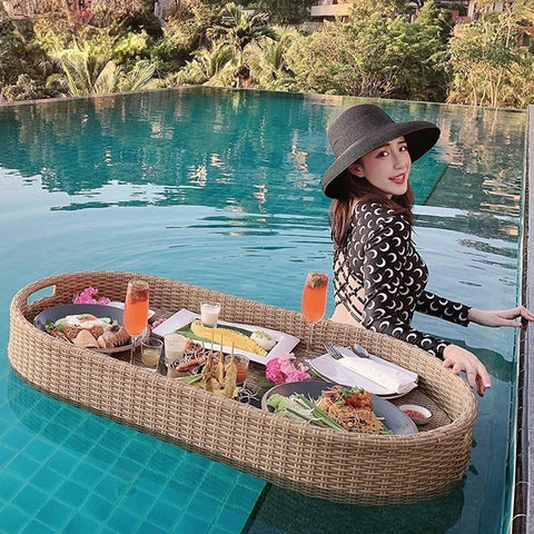 Simple Internet celebrity rattan basket floating round water tray Bali homestay hotel villa swimming pool dinner plate garden