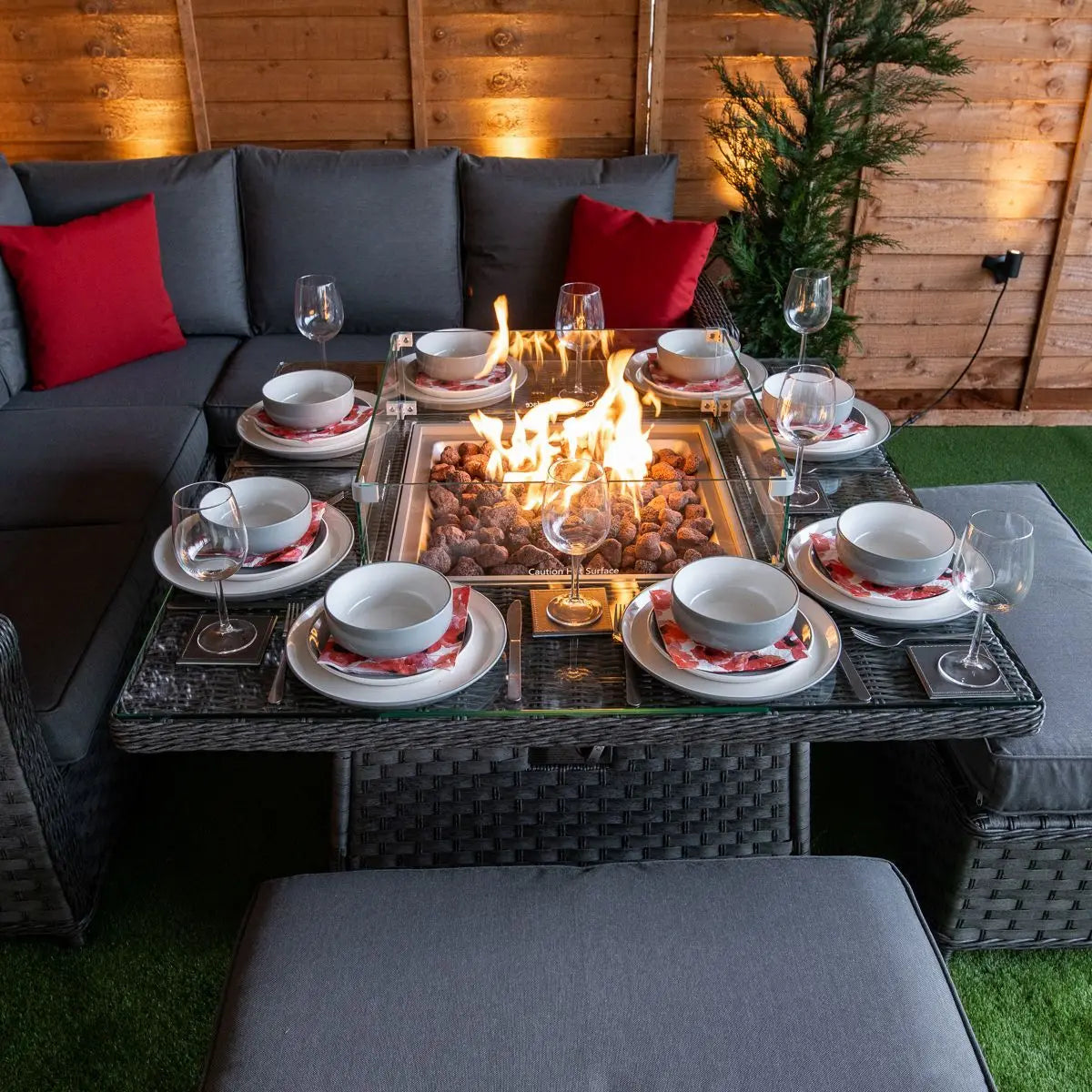 Outdoor furniture CORNER DINING SET WITH FIRE PIT for sale garden